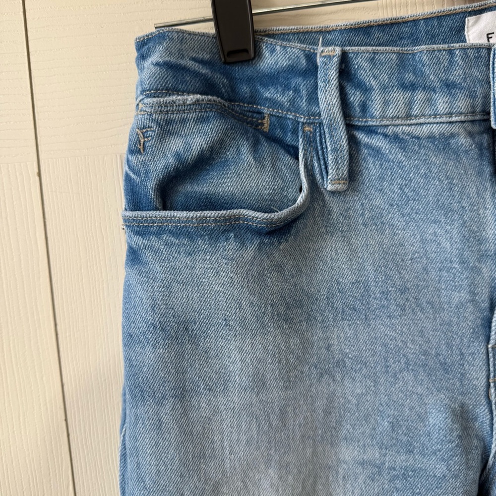 Frame Le High Straight Jean Light Wash Raw Hem Womens Size 28 - Picture 6 of 12